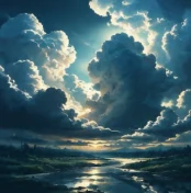 尔湾云机场品牌插画，河谷上空的积雨云